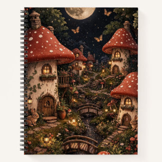 Moonlit Mushroom Village Fantasy Art ノートブック