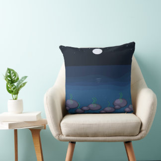 Moonlit Ocean Night Throw Pillow | Deep Blue Sea W クッション