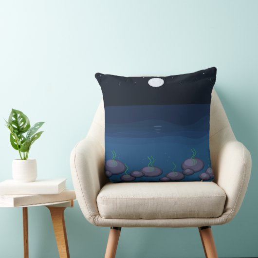 Moonlit Ocean Night Throw Pillow | Deep Blue Sea W クッション (椅子)