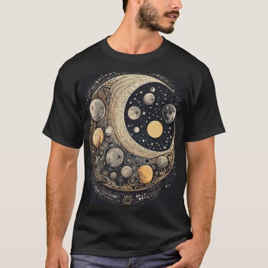 Moonlit Odyssey:抽象芸術月芸術 Tシャツ (正面)
