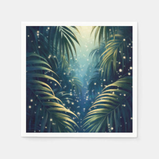 Moonlit palm leaves with fireflies, watercolor art スタンダードカクテルナプキン