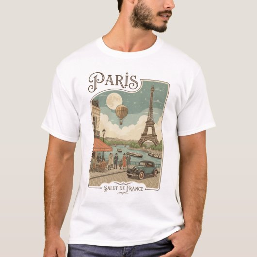 Moonlit Paris: A Vintage Rendezvous Tシャツ (正面)