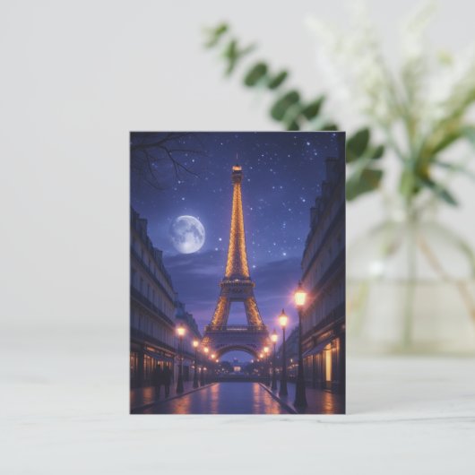 Moonlit Paris – Romantic Eiffel Tower Night ポストカード (スタンド正面)