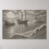 Moonlit Pirate Ship Drawing – Nautical Fantasy ポスター (正面)