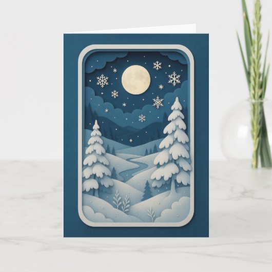 Moonlit River in Snowy Forest Card カード (正面)