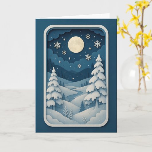 Moonlit River in Snowy Forest Card カード (黄色い花)