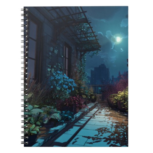 Moonlit Rooftop Garden Night Notebook ノートブック (正面)