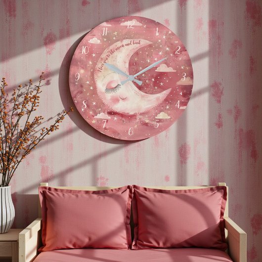 Moonlit Rustic Red Nursery & Kids' Room ラージ壁時計