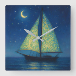 Moonlit Sailboat - Pastel Painting Style Night Art スクエア壁時計