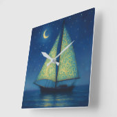 Moonlit Sailboat - Pastel Painting Style Night Art スクエア壁時計 (傾斜)