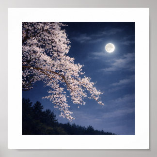 Moonlit Sakura – Cherry Blossoms Under a Full Moon ポスター