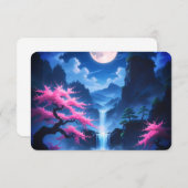 Moonlit Sakura & Waterfall Japanese RSVP Card - El (正面/裏面)