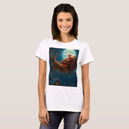 Moonlit Sleigh Ride: Santa’s Magical Journey Tシャツ (正面フル)