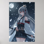 Moonlit Snow Samurai — Elegant Anime Girl Warrior  ポスター (正面)
