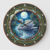 Moonlit Swan Stained Glass Art ラージ壁時計 (正面)