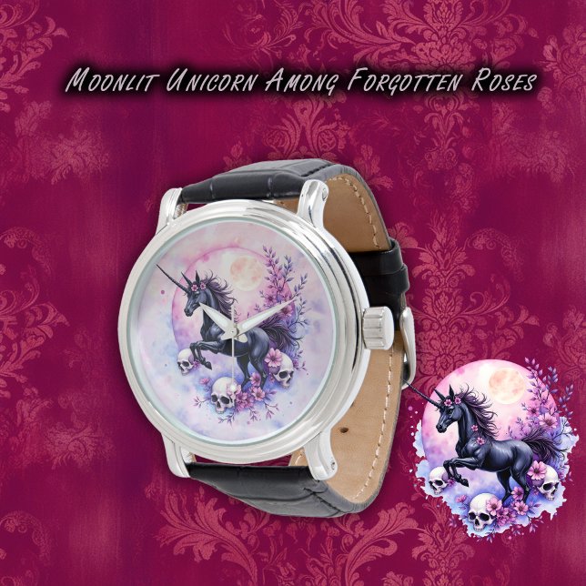 Moonlit Unicorn Among Forgotten Roses, 腕時計 (クリエイターアップロード済み)