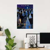 Moonlit Village Art Print Nighttime Landscape ポスター (ホームオフィス)