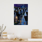 Moonlit Village Art Print Nighttime Landscape ポスター (キッチン)