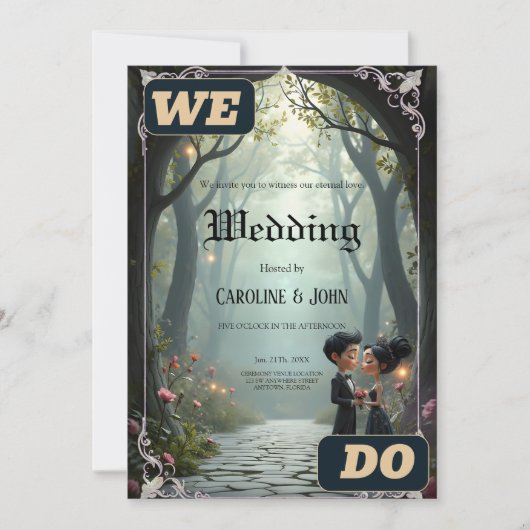 Moonlit Vows – A Cute Gothic Wedding Moment.  招待状 (正面)