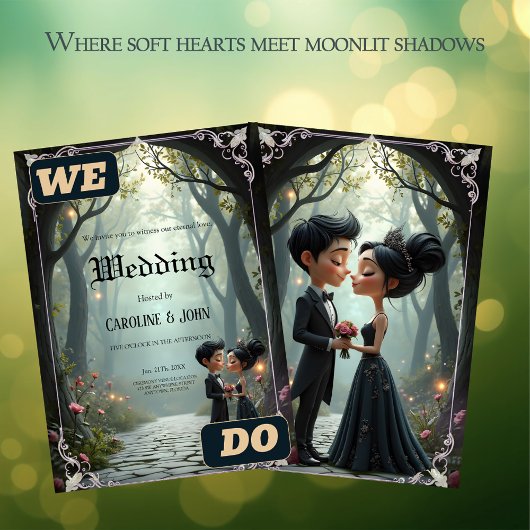 Moonlit Vows – A Cute Gothic Wedding Moment.  招待状