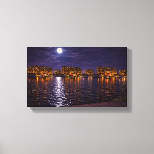Moonlit Waterfront Cityscape Canvas Print | Night  キャンバスプリント (正面)