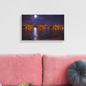 Moonlit Waterfront Cityscape Canvas Print | Night  キャンバスプリント (インサイチュ (リビング))