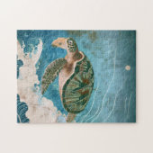 Moonlit Waves - Sea Turtle, Japanese Art ジグソーパズル (横)