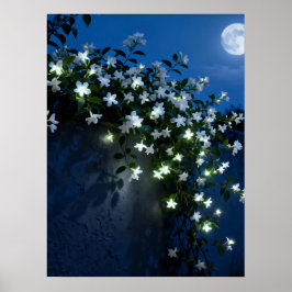 Moonlit White Flowers Vine Art ポスター