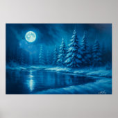 Moonlit Winter Forest by a Lake ポスター (正面)