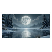 Moonlit Winter Lake – Serene Night Landscape Art ポスター (正面)