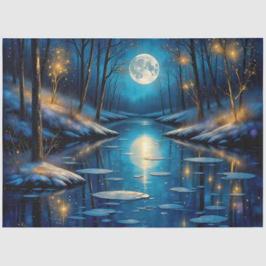Moonlit Winter River – Enchanted Night Forest 薄葉紙 (正面)