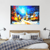 Moonlit Winter Village Reverie キャンバスプリント (インサイチュ (寝室))