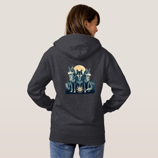 Moonlit Wolf Pack Guardians | Mystical Compass Art パーカ (裏面フル)
