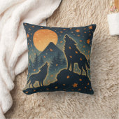 Moonlit Wolves & Mount Fuji – Japanese Night Art クッション (ブランケット)