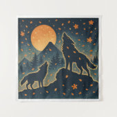 Moonlit Wolves & Mount Fuji – Japanese Night Art タペストリー (正面)