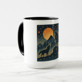 Moonlit Wolves & Mount Fuji – Japanese Night Art マグカップ (正面左)