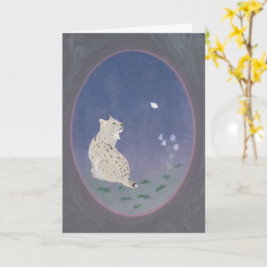 Moonlit Woodland Bobcat 5x7 Greeting Card  カード (黄色い花)