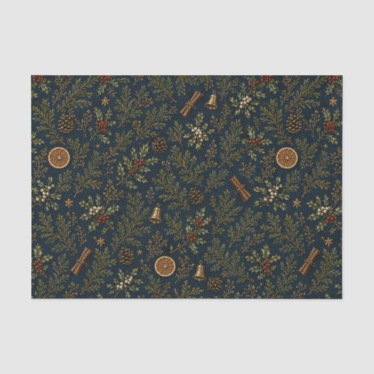 Moonlit Yule Winter Botanical Tissue Paper 薄葉紙 (正面)