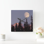Moonrise Early Winter | Anchorage, Alaska スクエア壁時計 (ホーム)