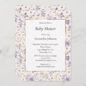 Moons Stars & Purple Flowers Baby Shower 招待状 (正面/裏面)