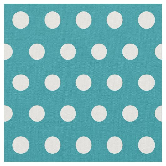 Moonstoneの青またはティール（緑がかった色）及び白い水玉模様の生地 ファブリック (クローズアップ)