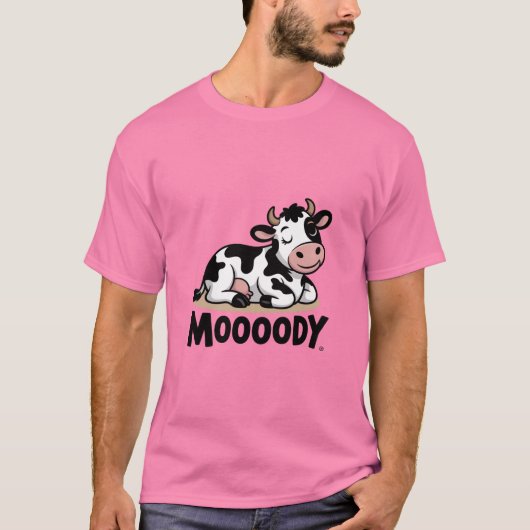 Mooody Cow Cute Cartoon Design Tシャツ (正面)