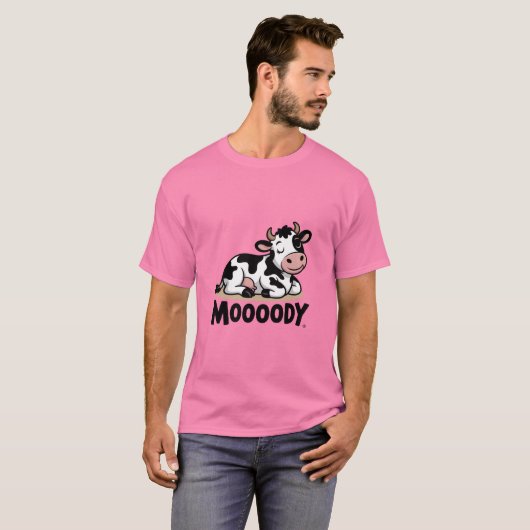 Mooody Cow Cute Cartoon Design Tシャツ (正面フル)