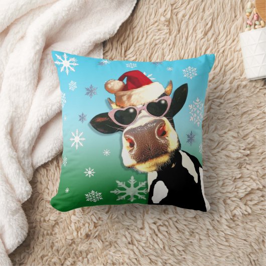 Moooootifulのクリスマス牛サンタの帽子 クッション (ブランケット)