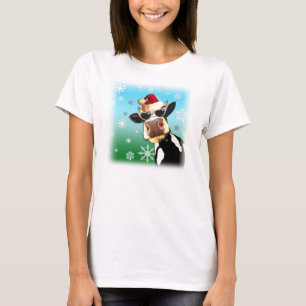 Moooootifulのクリスマス牛サンタの帽子 Tシャツ
