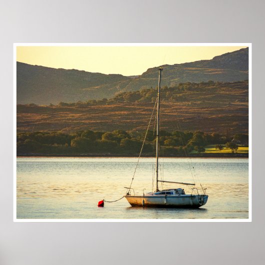 Moored Sailboat at Sunset (Kenmare Bay) ポスター (正面)