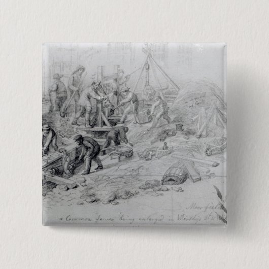 Moorfieldsの下水道の、ロンドン拡大1841年 缶バッジ (正面)