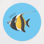 Moorish idol fish cartoon illustration  ラベル (デザイン2)