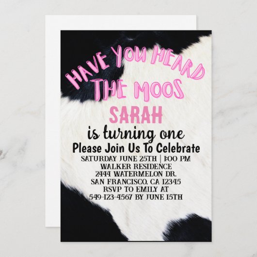 Moosの女の子が一つの誕生日を回すのを聞いたことがあるか 招待状 (正面/裏面)