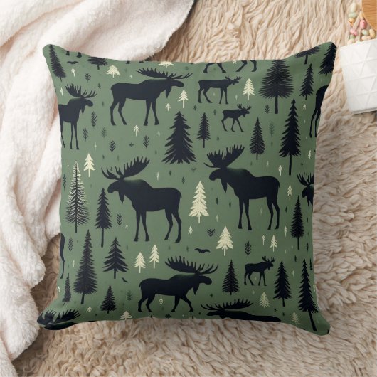 Moose and Pine Trees クッション (ブランケット)